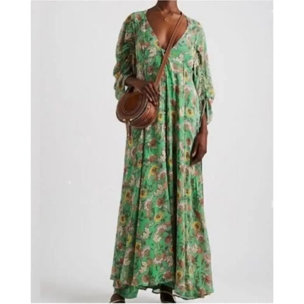 Free People Small Green Floral Boho Maxi Dress